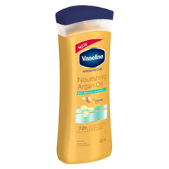 Vaseline Intensive Care Nourishing Argan Oil Lotion dispensing pump shot for easy daily use.