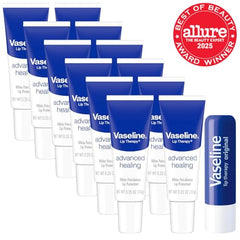 Vaseline Lip Therapy Advanced Healing 12-pack on display for everyday lip care.