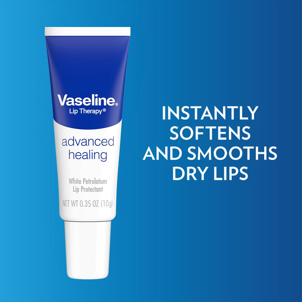 Pocket-sized Vaseline Lip Therapy Advanced Healing tubes ready for on-the-go hydration.