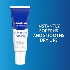 Pocket-sized Vaseline Lip Therapy Advanced Healing tubes ready for on-the-go hydration.