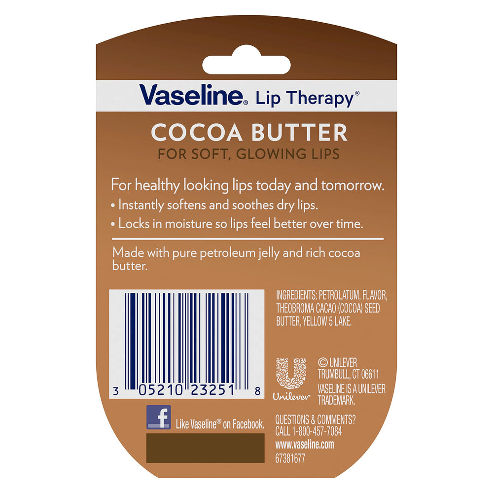 Vaseline Lip Therapy Cocoa Butter fragrance note adds a comforting scent during application.