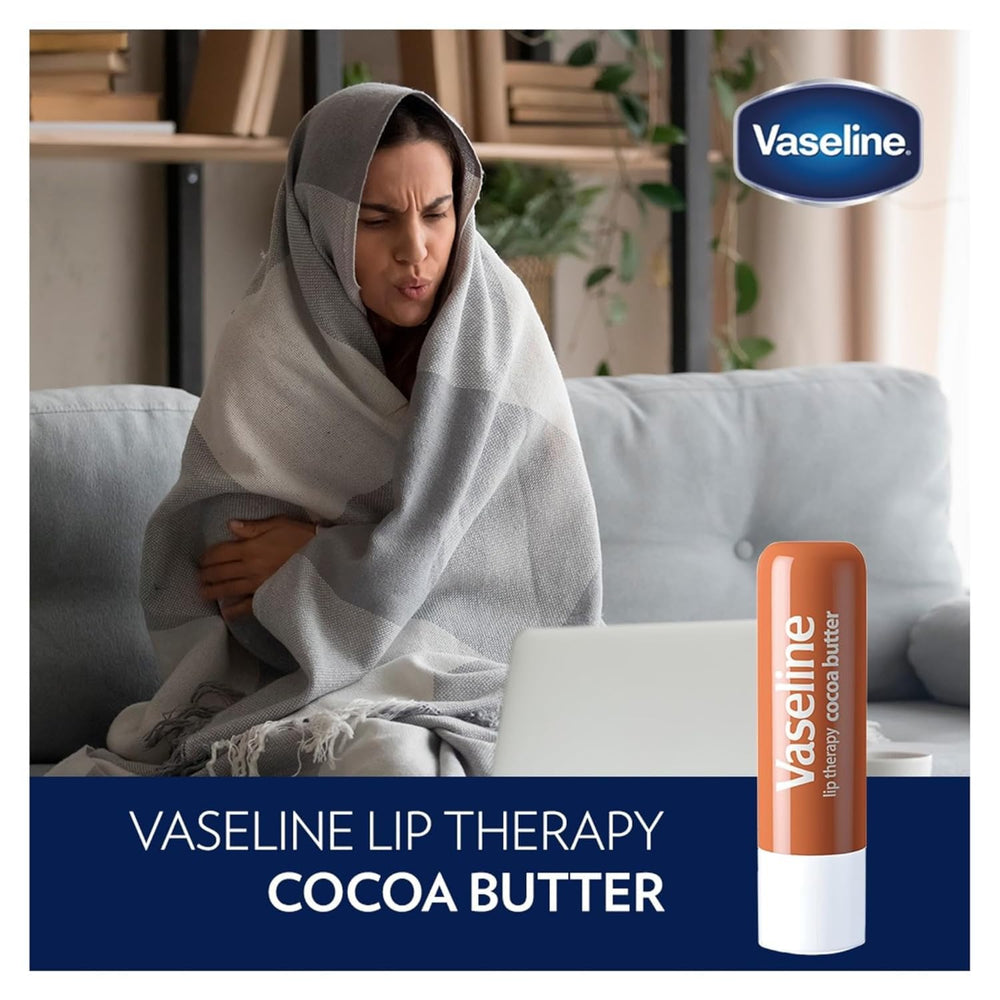 Vaseline Lip Therapy Cocoa Butter on-shelf pack signals everyday lip nourishment