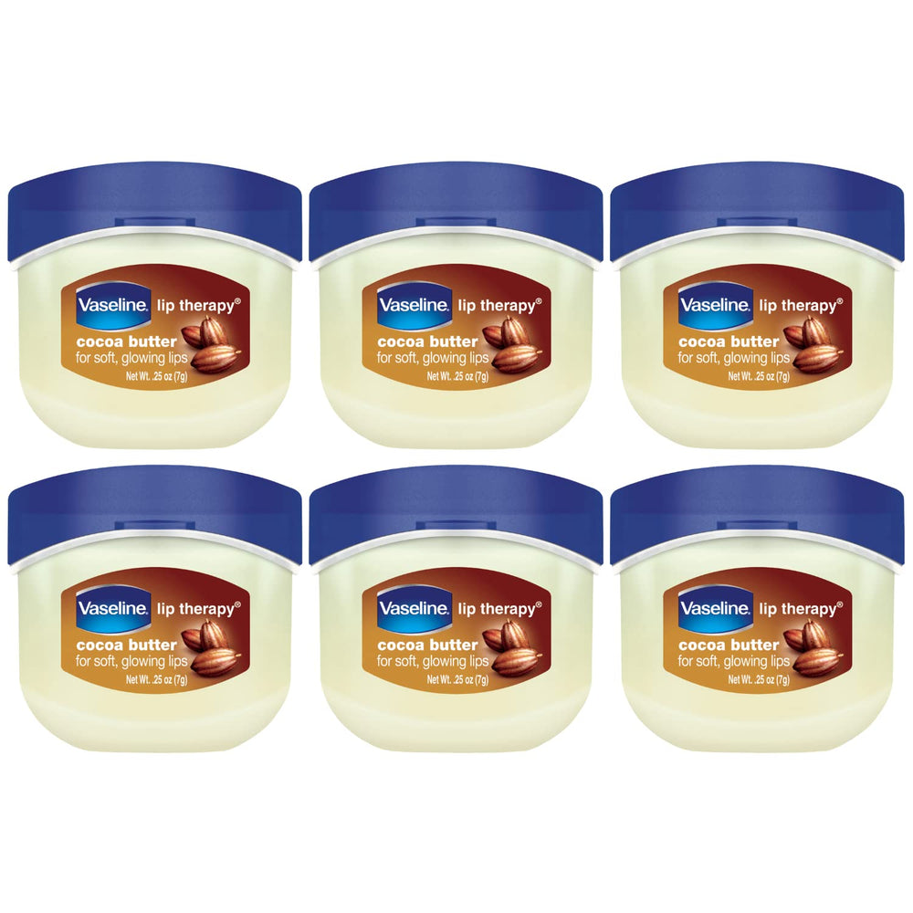 Vaseline Lip Therapy Cocoa Butter pack shows portable minis for on the go lip care.