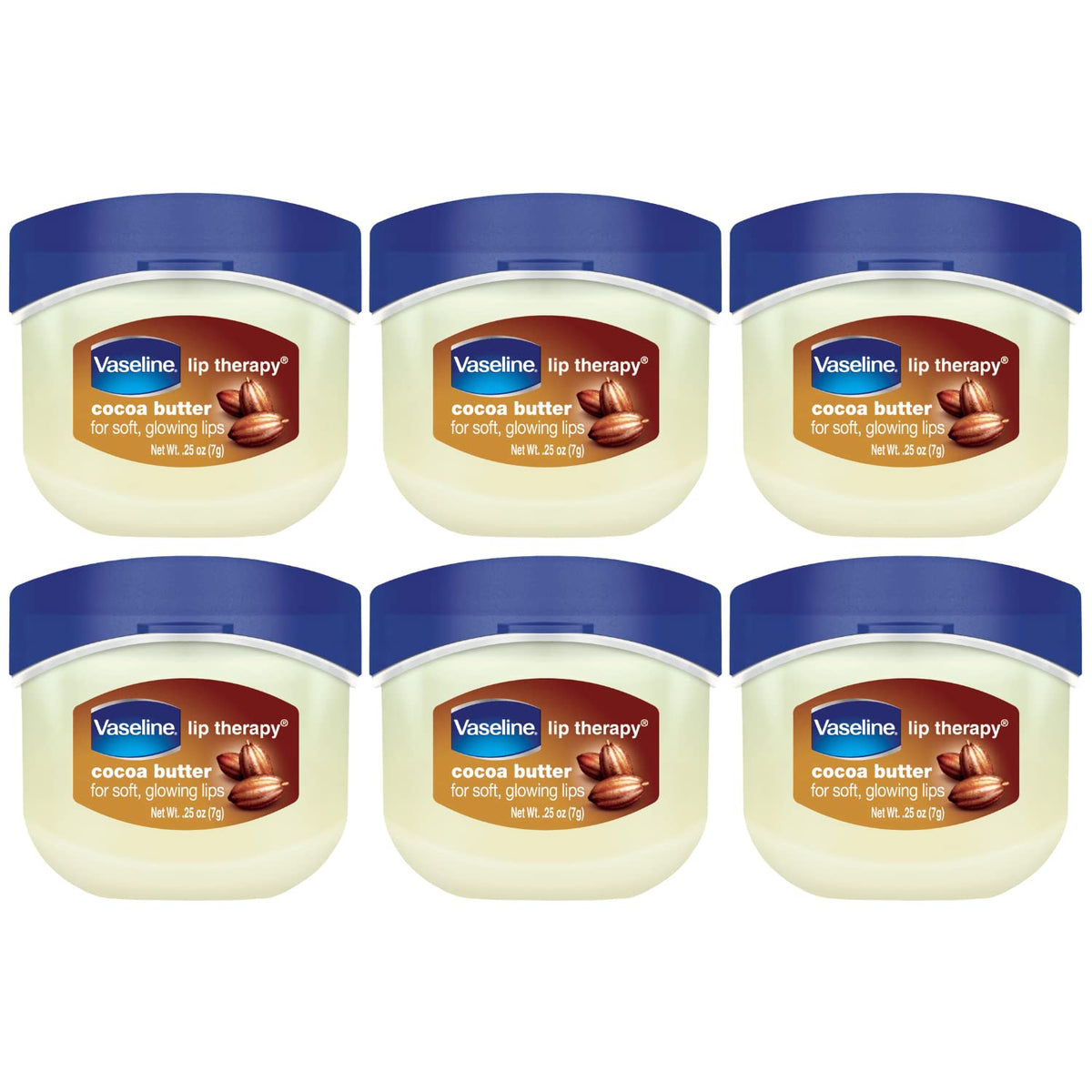 Vaseline Lip Therapy Cocoa Butter pack shows portable minis for on the go lip care.