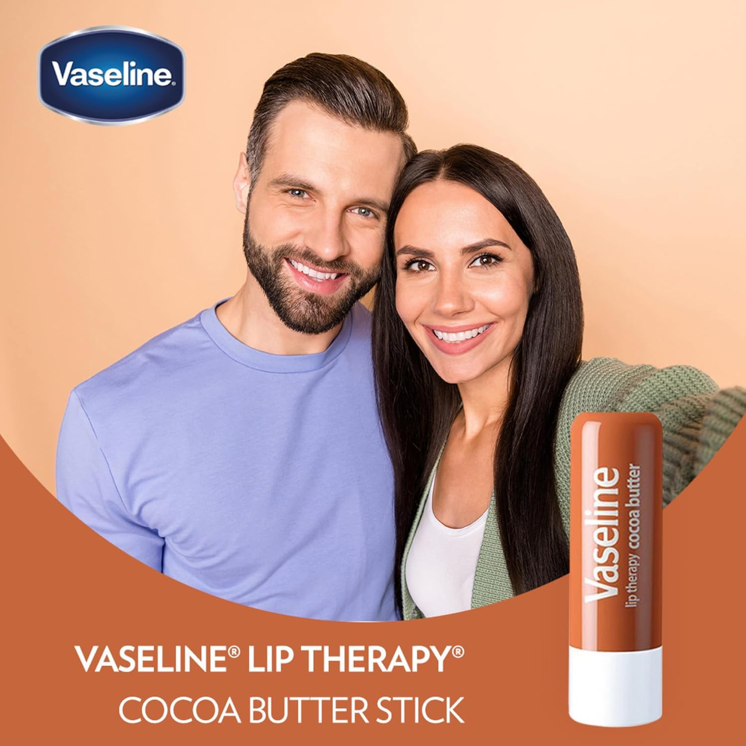 Vaseline Lip Therapy Cocoa Butter swatch shows cocoa aroma and moisturizing feel