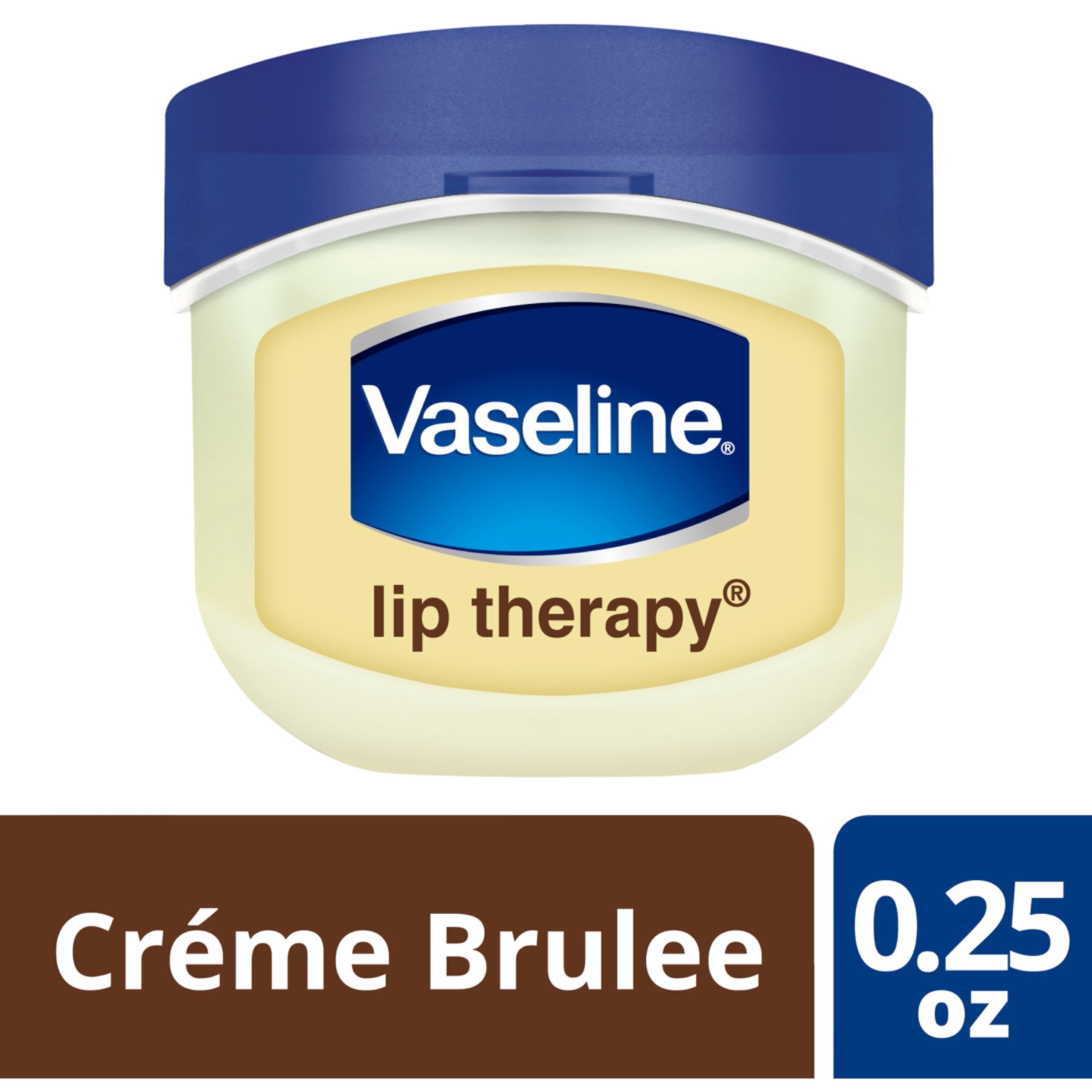Vaseline Lip Therapy Creme Brulee Mini jar open for easy lip application