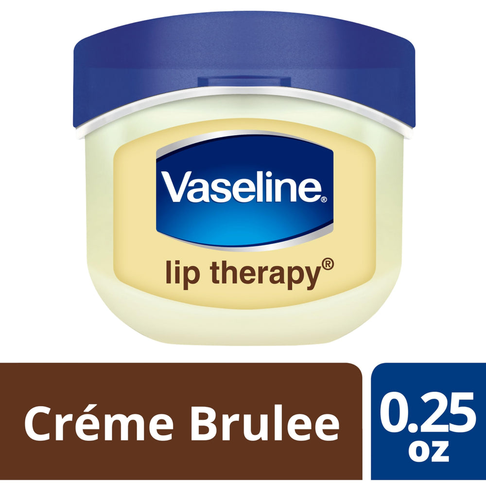 Vaseline Lip Therapy Creme Brulee Mini jar open for easy lip application