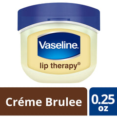 Vaseline Lip Therapy Creme Brulee Mini jar open for easy lip application