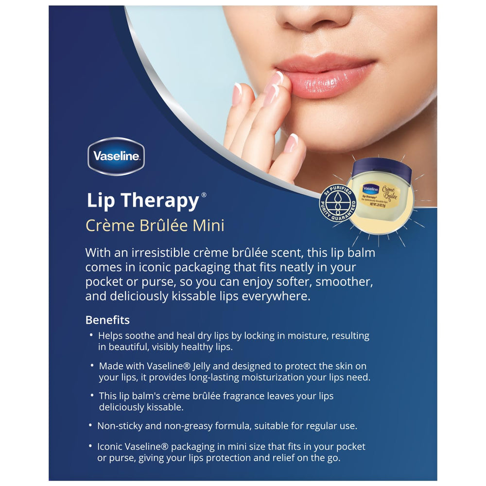 Six-pack Vaseline Lip Therapy Creme Brulee mini jars for travel