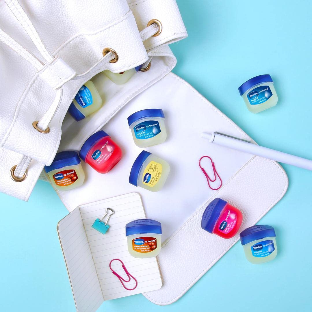 Vaseline Lip Therapy Creme Brulee ready in a pocket for quick moisture