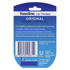 Vaseline Lip Therapy Original Mini jar top shows easy-access lid for quick applications.