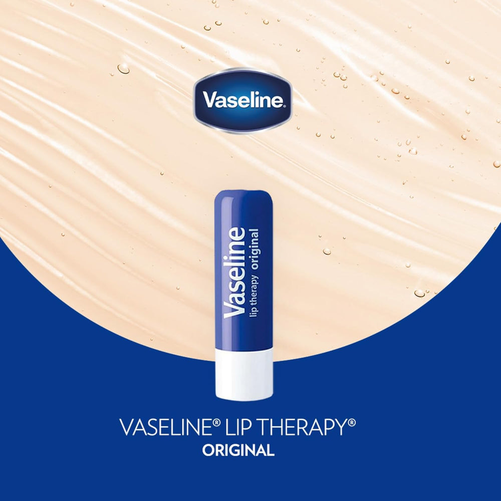 Vaseline Lip Therapy Original stick close-up emphasizing balm texture and healing jelly base.