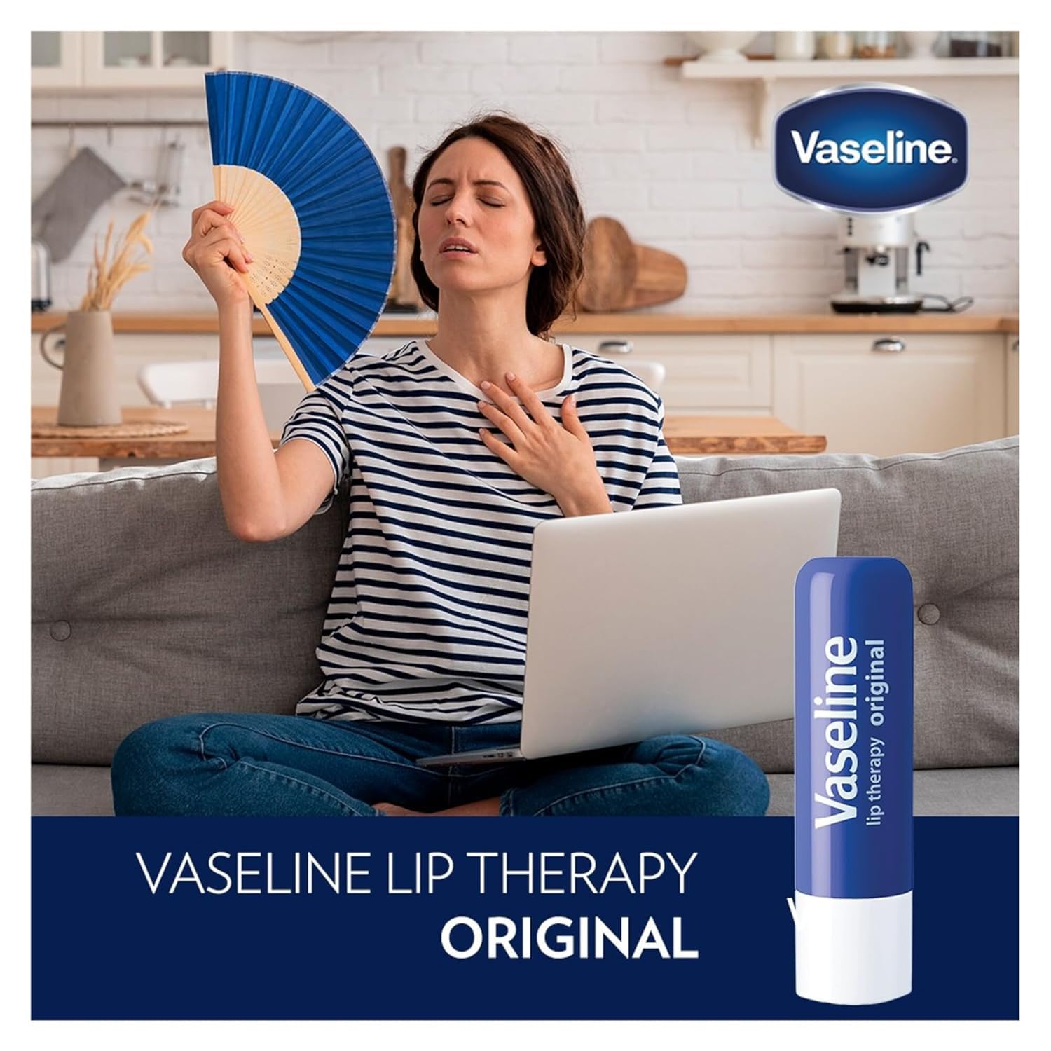 Vaseline Lip Therapy Original in a travel bag for on-the-go hydration.