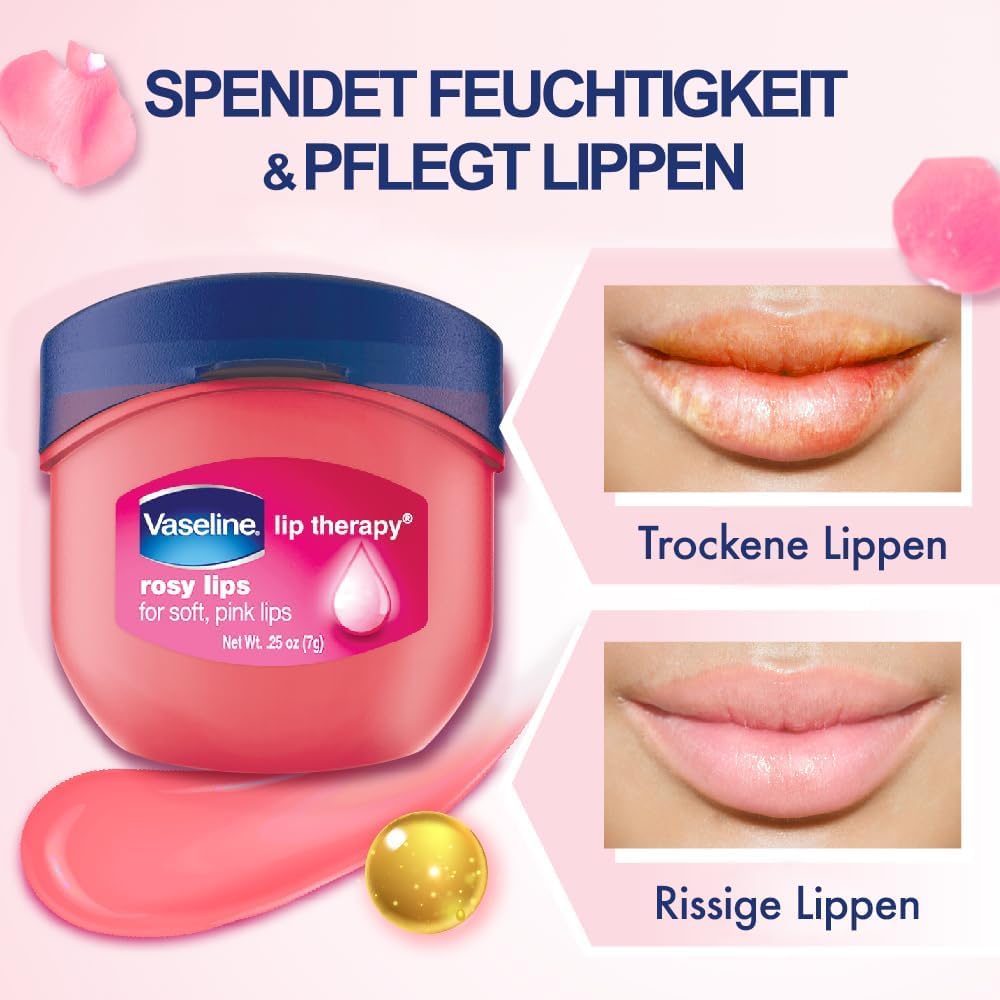 Vaseline Lip Therapy Rosy Lips after application reveals soft finish