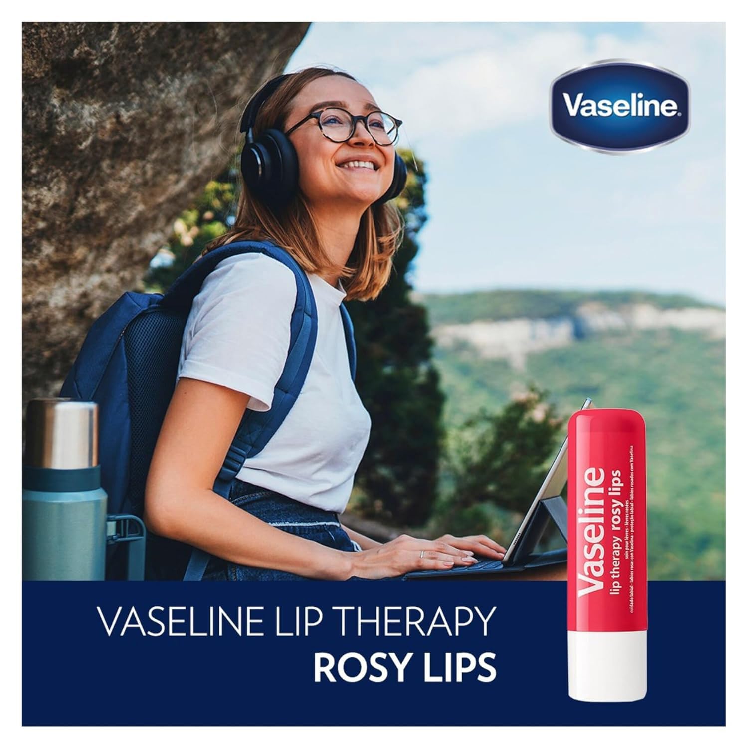 Vaseline Lip Therapy Rosy Lips with aloe vera for enhanced hydration.