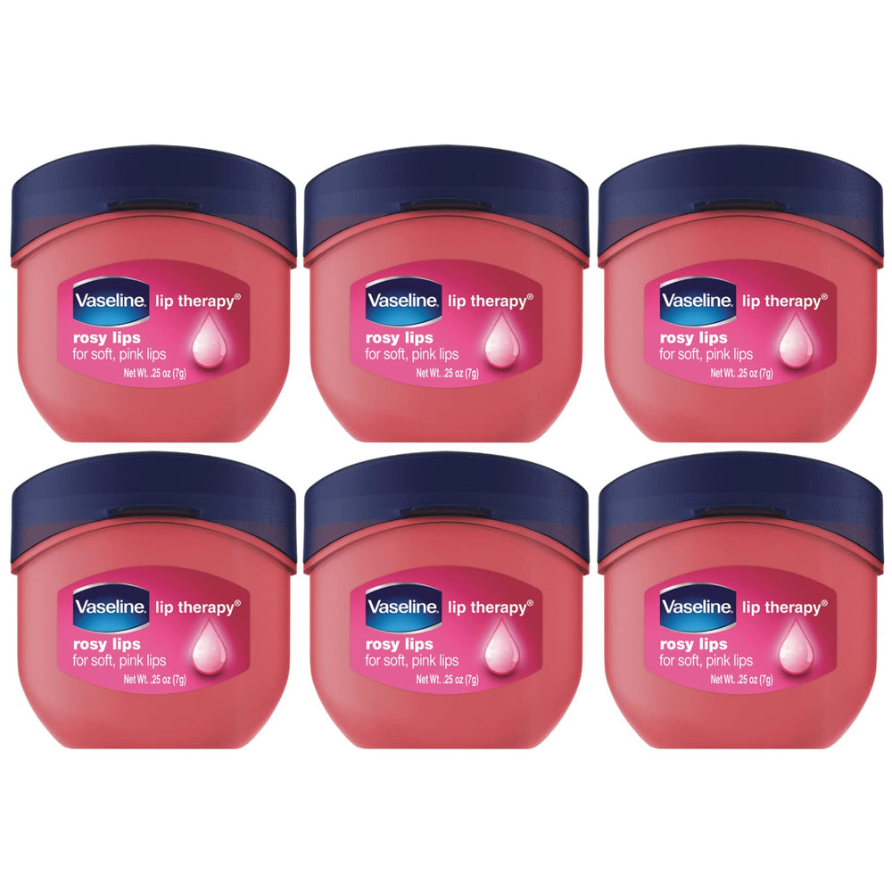 Vaseline Lip Therapy Rosy Lips mini jar close-up for hydrating lips.