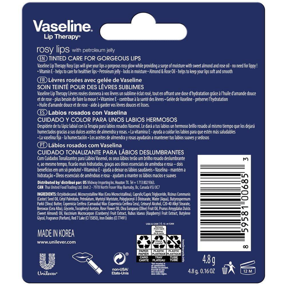 Vaseline Lip Therapy Rosy Lips open tube ready for smooth application and moisture.