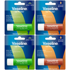 Vaseline Lip Therapy 4-pack Cocoa Butter image highlighting a cocoa-scented balm for lasting moisture