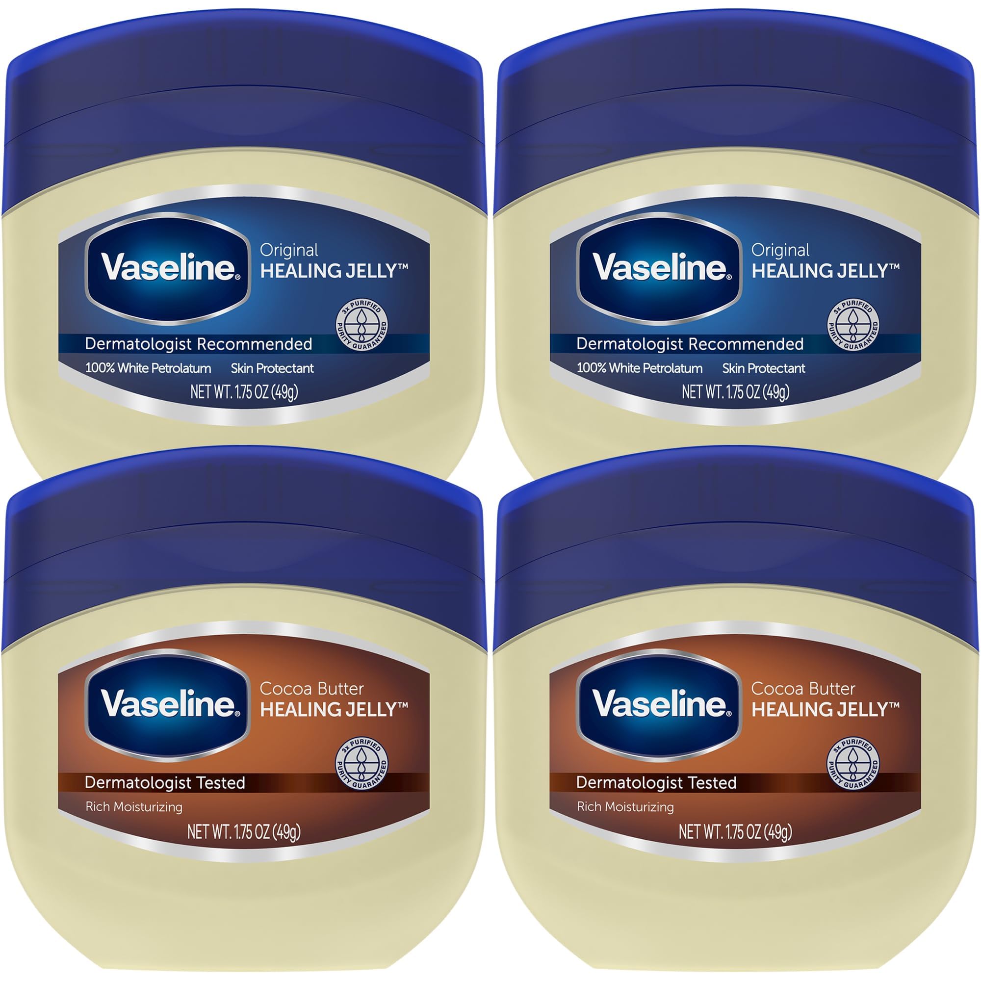 Vaseline Original jar close-up showing everyday moisture for dry skin.