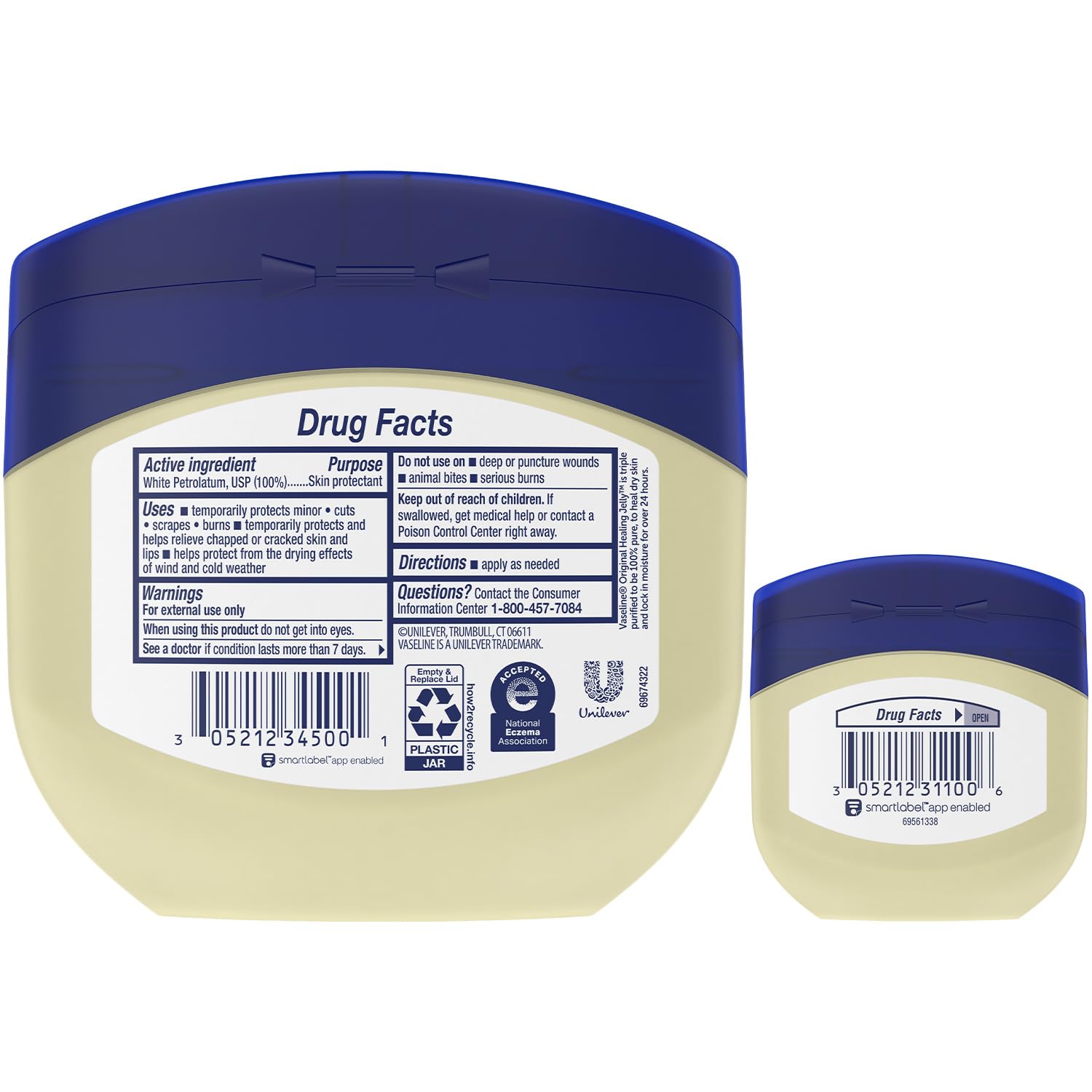Vaseline petroleum jelly 2-size 4-pack box emphasizing value and portability