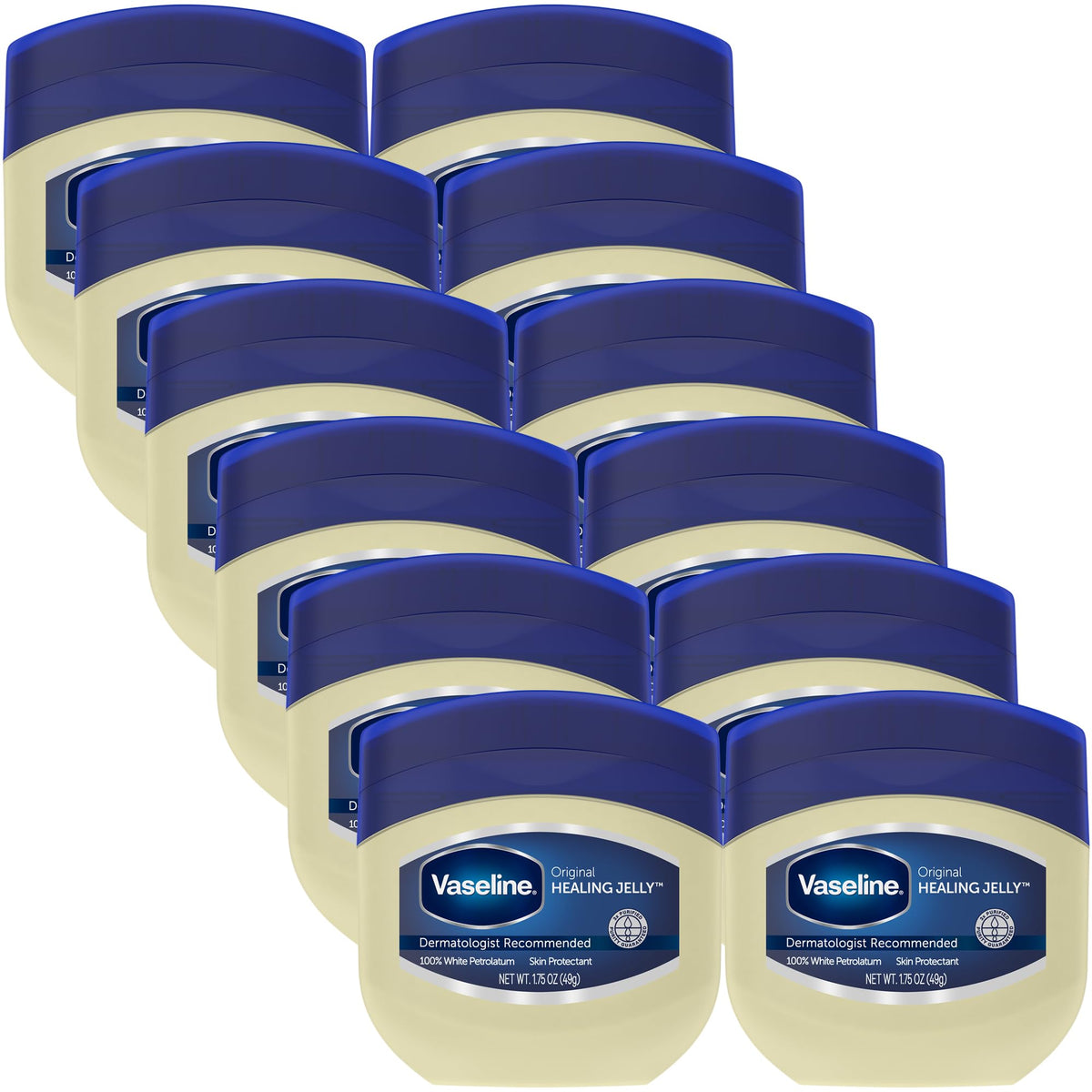 Vaseline Original jar close-up, travel-friendly barrier for dry skin.