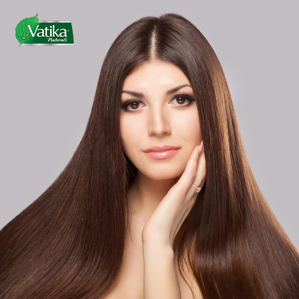 Vatika Naturals before-shower massage demonstrates root-to-tip nourishment.