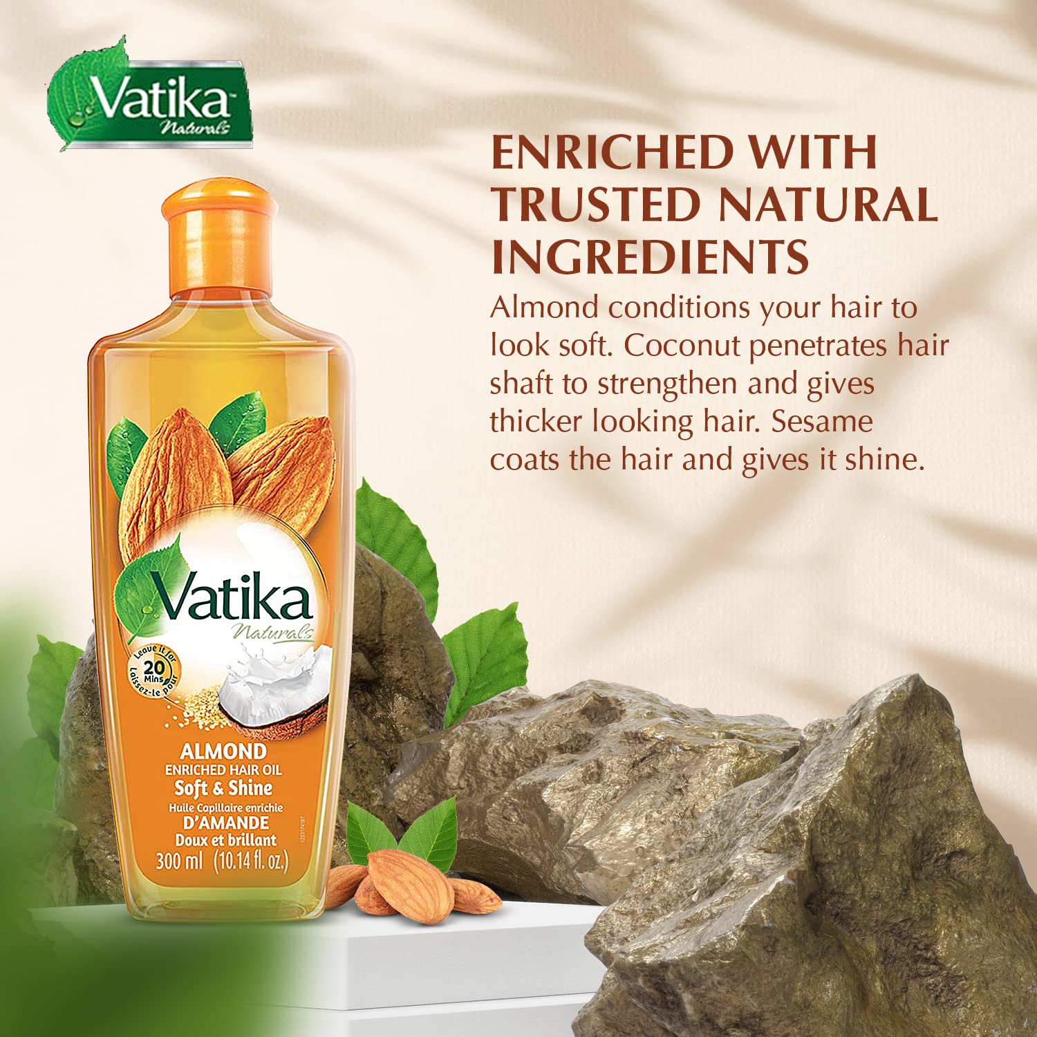 Vatika Naturals Dabur hair oil root-to-tip shine close-up.