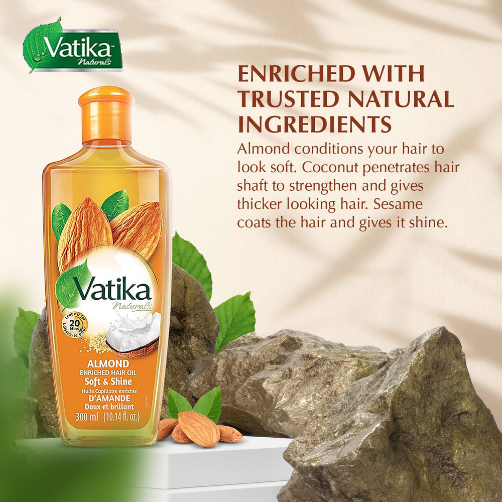 Vatika Naturals Dabur hair oil root-to-tip shine close-up.