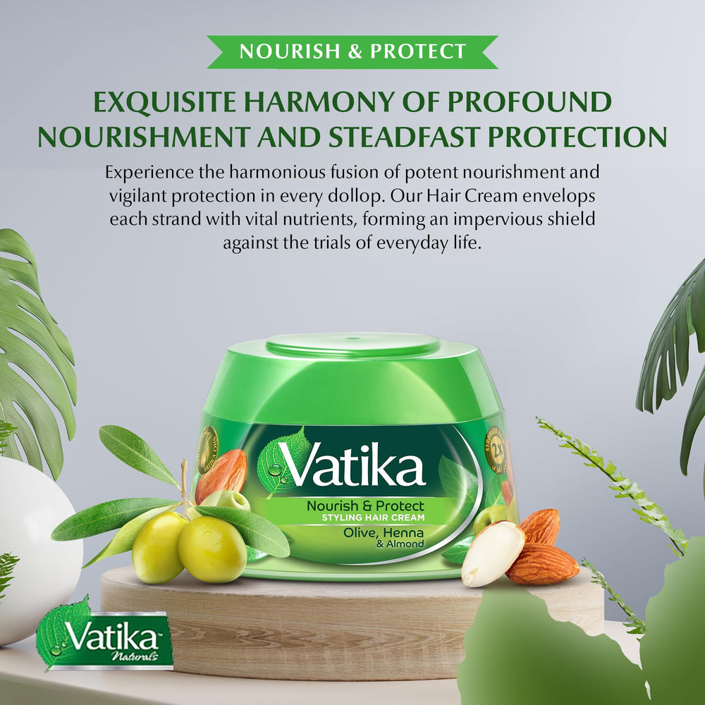 Vatika Naturals hair cream application on hair demonstrates styling and smoothness.