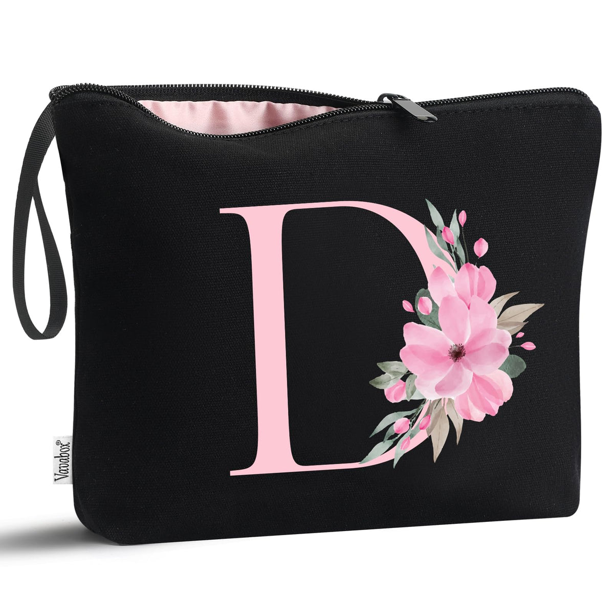 Vavabox AZ personalized makeup bag in black with initials, ideal for gifting and daily cosmetics