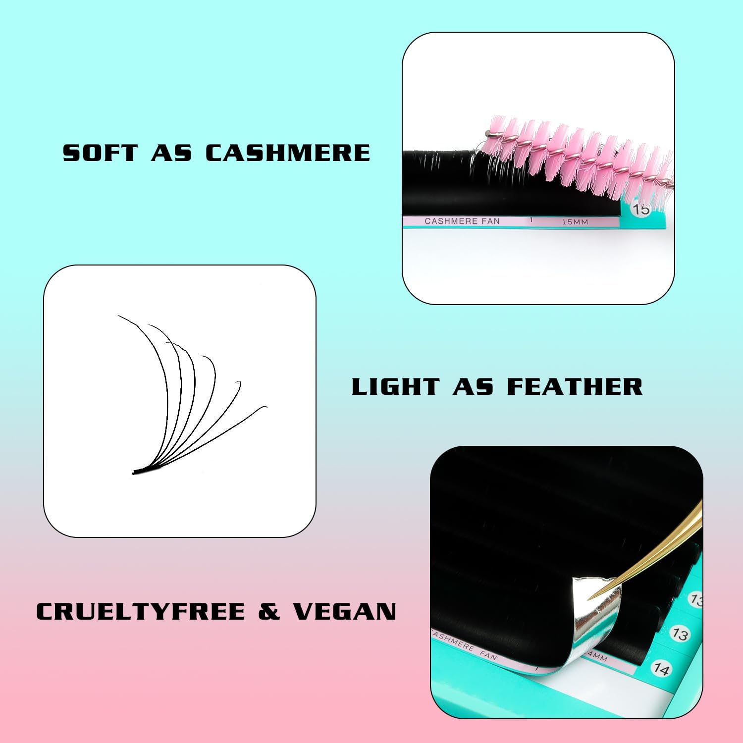 VAVALASH Cashmere Easy Fan Lashes 0.07 thickness enables customizable dramatic looks.