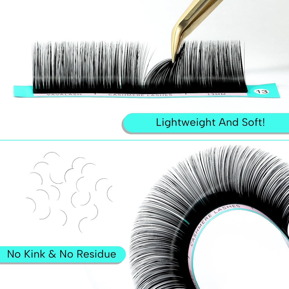 VAVALASH Cashmere Lashes 8-20mm length supports varied lash looks.