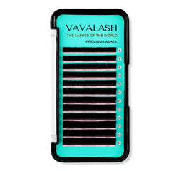 VAVALASH premium silk lashes in a tray close-up showing soft matte finish and dark pigment