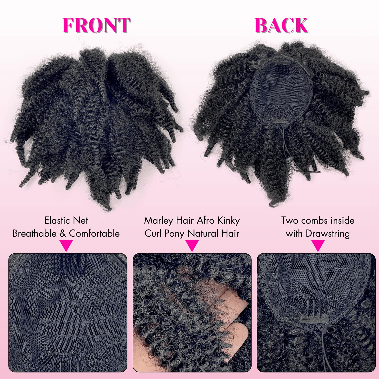 VAVANGA Natural black drawstring ponytail blends with own hair