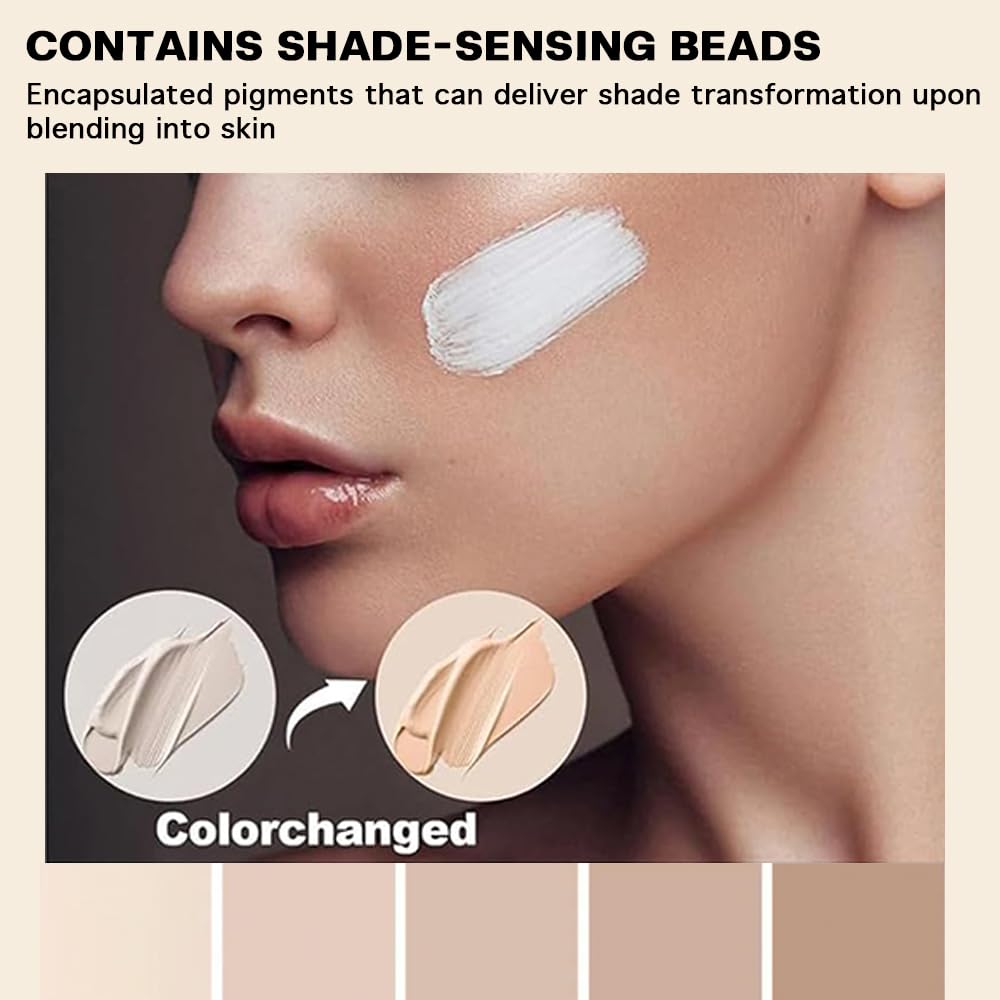 VBEYD color-changing beads close-up demonstrates instant shade transformation on skin.