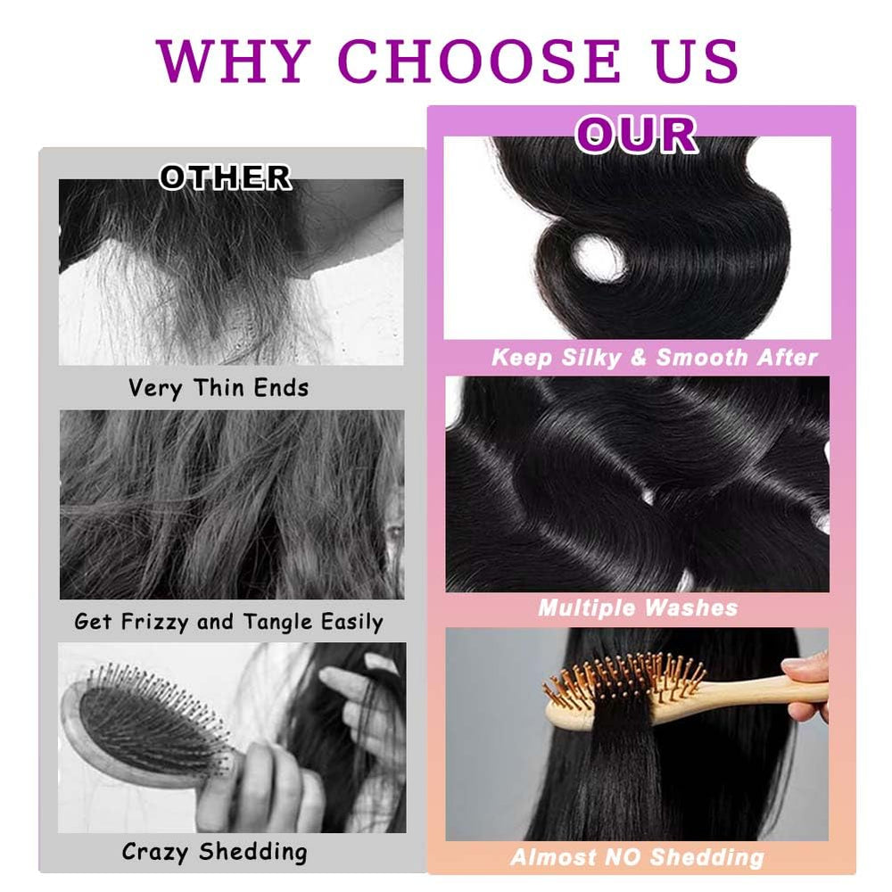 VBOKYD body wave bundles 18-inch natural black for smooth waves and daily wear