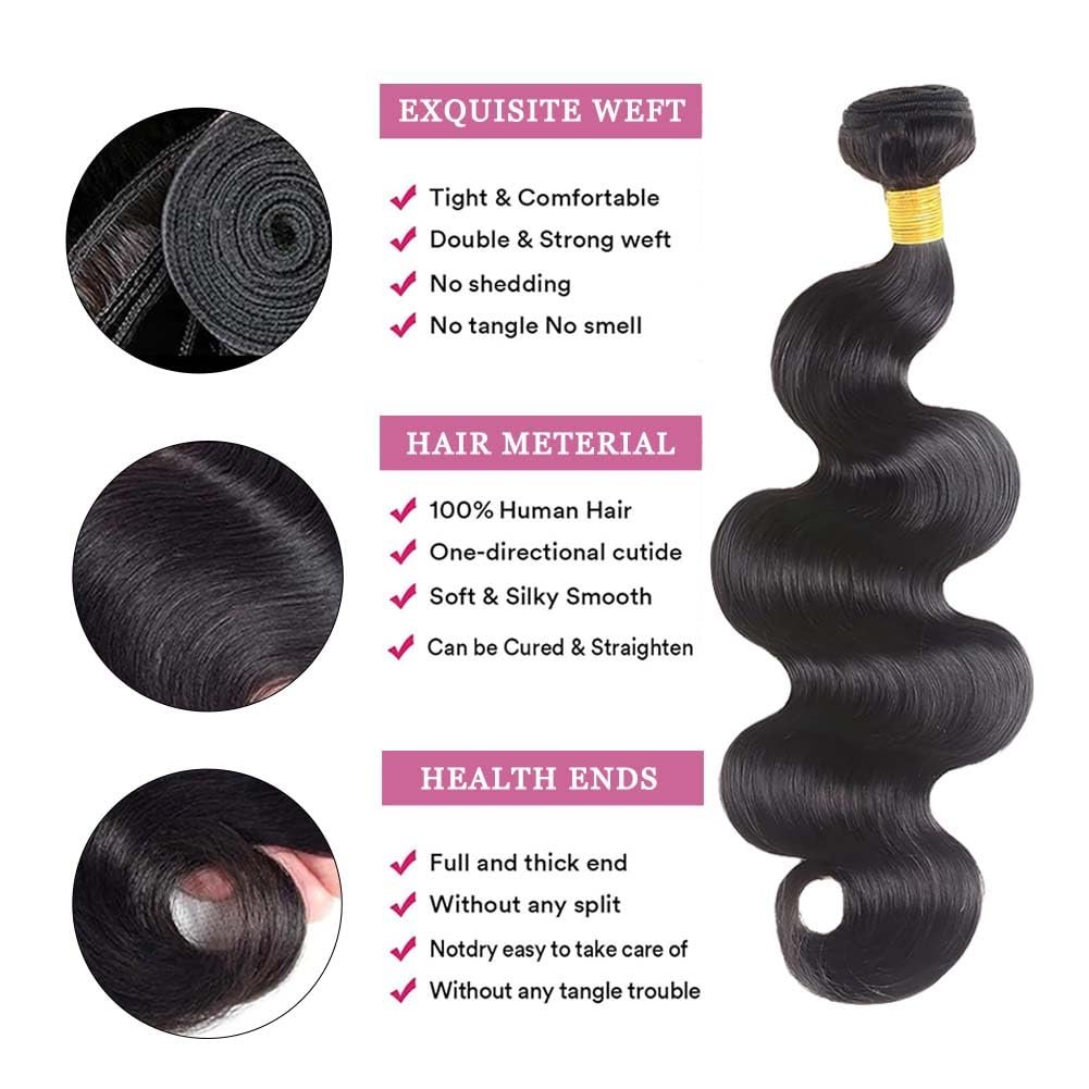 VBOKYD body wave bundles 20-inch with double machine weft for reduced shedding
