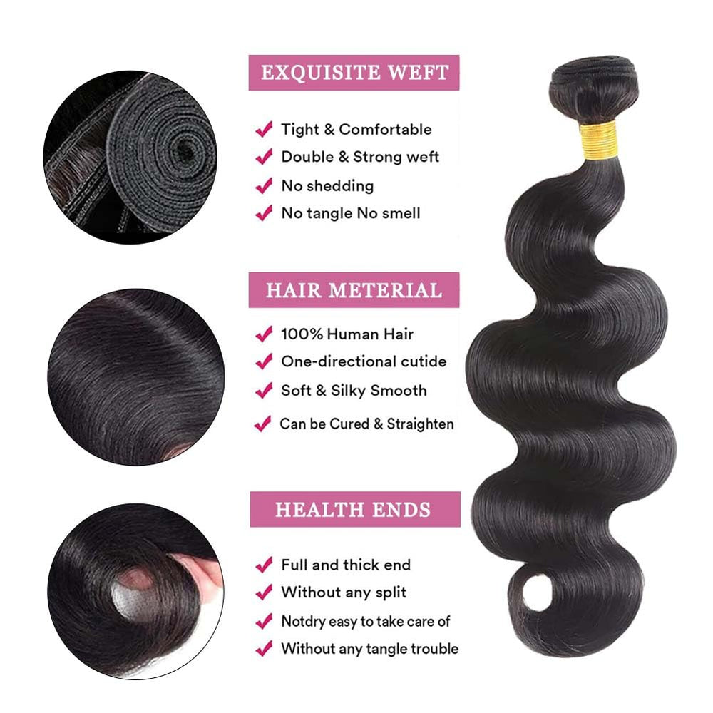 VBOKYD body wave bundles 20-inch with double machine weft for reduced shedding