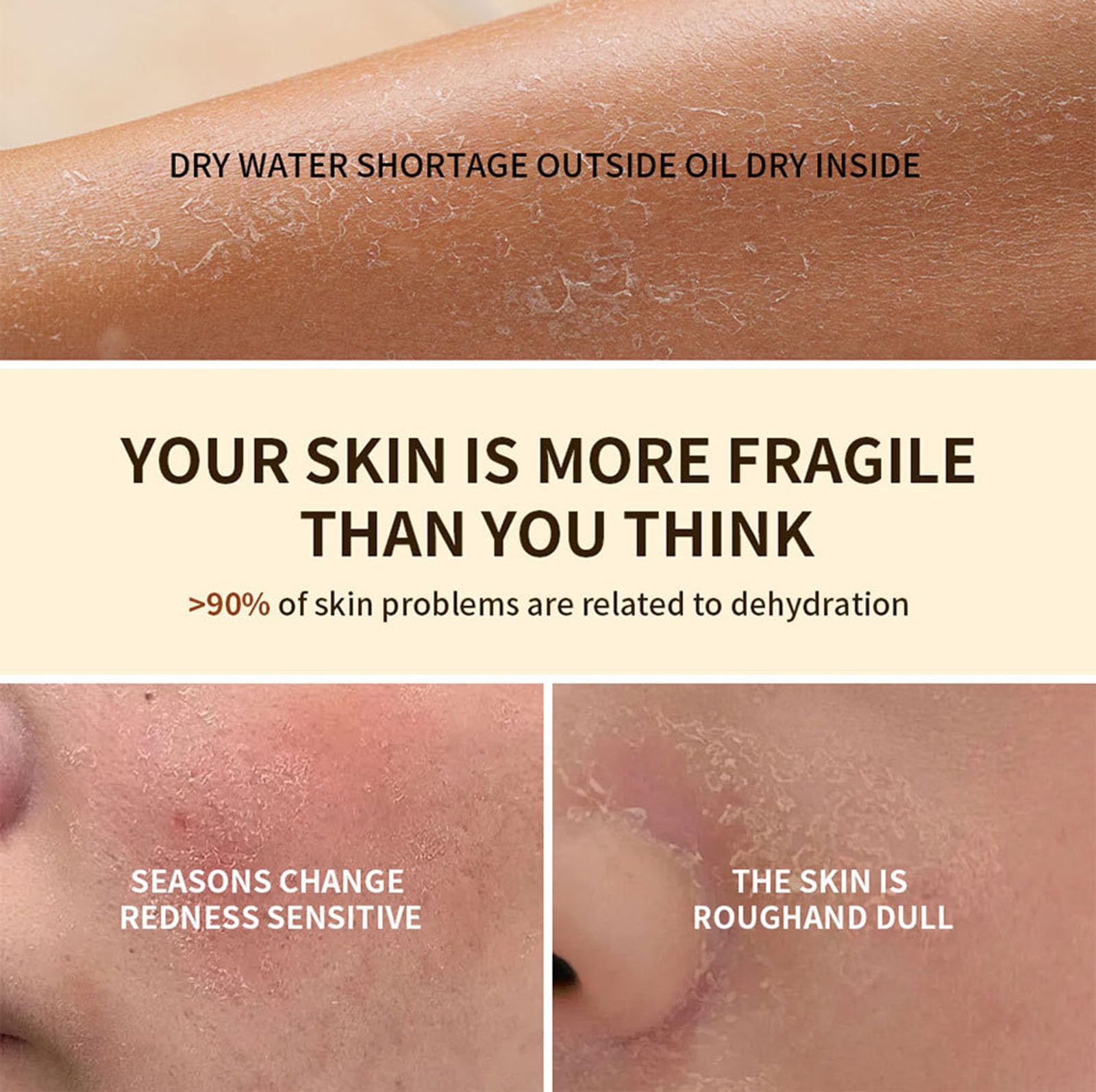 Vbolre skin moisturizer application images show easy absorption and non-sticky finish.