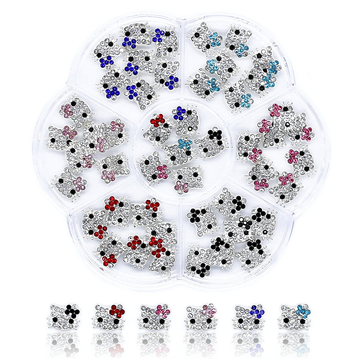 VCEOW kawaii kitty nail charms in six styles for chic nail art ideas.
