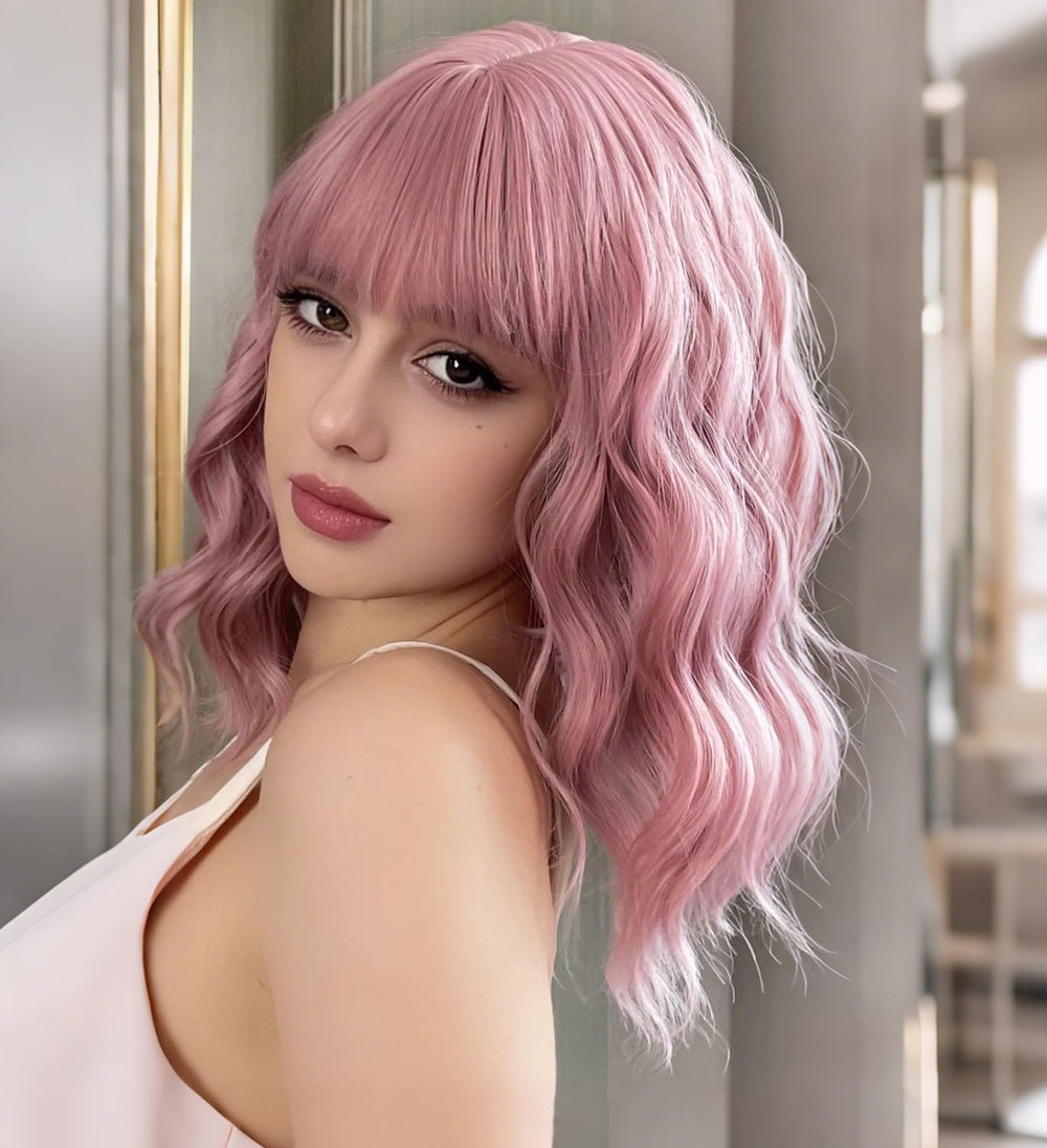 VCKOVCKO Pastel Wavy Wig purple-pink color for unique style across occasions.