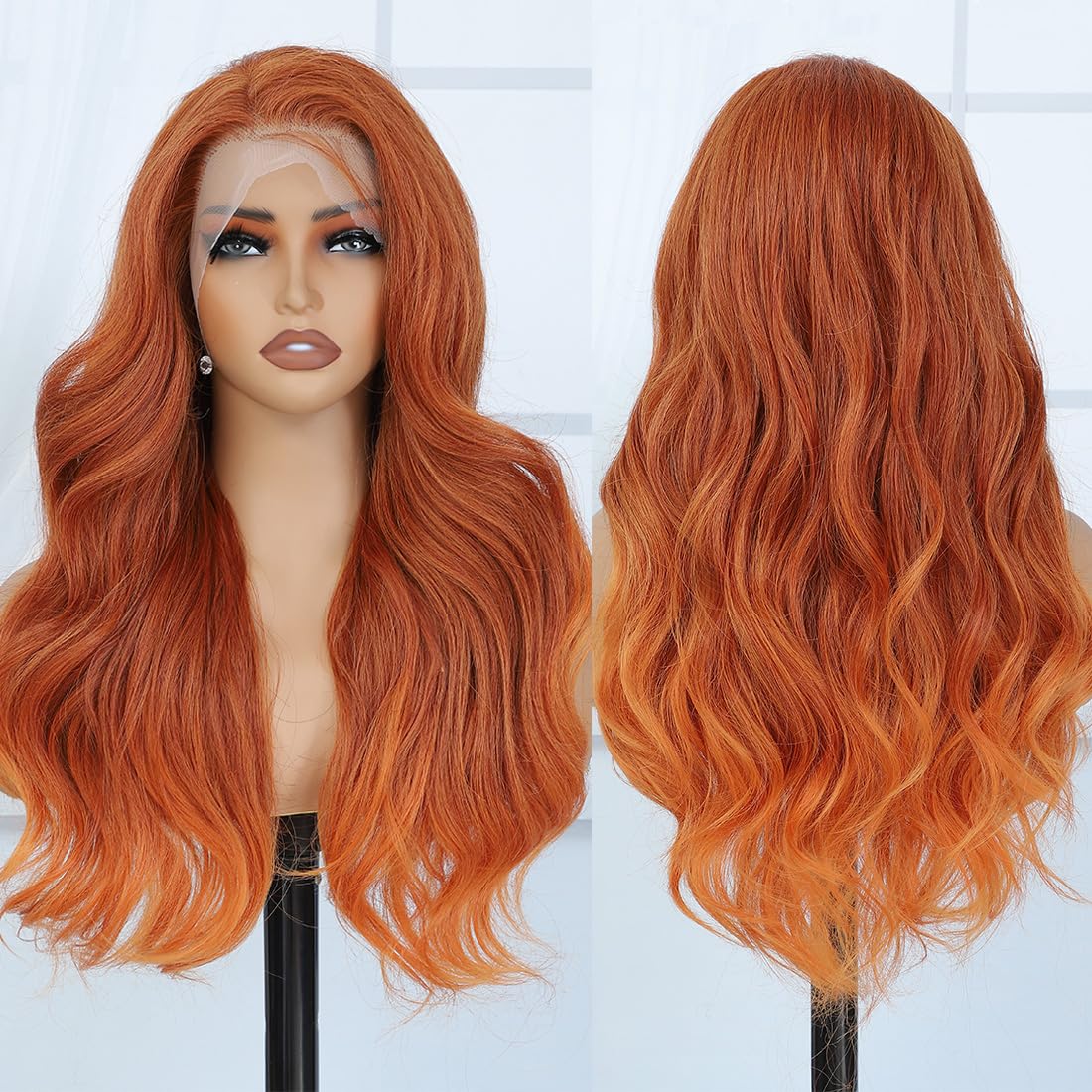 Veally Ginger Orange Wig back view reveals volume and natural blend