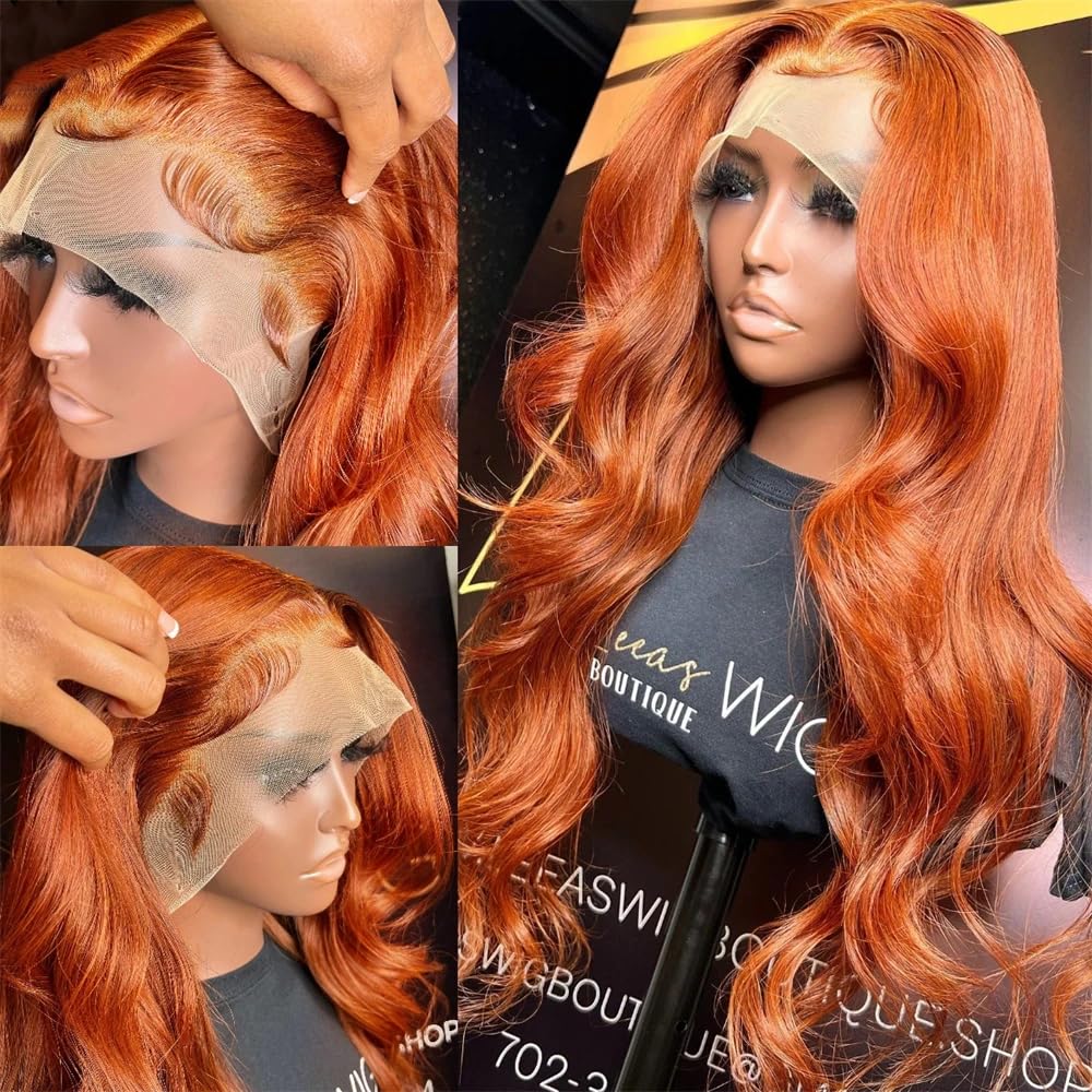 Veally Ginger Orange Wig body wave closeup shows soft, glossy fibers