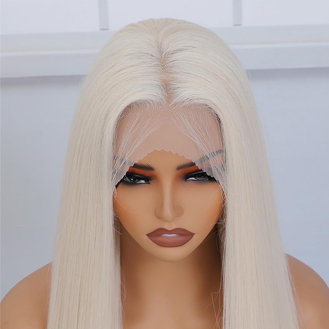 Veally platinum blonde lace-front wig with glueless cap for easy installation