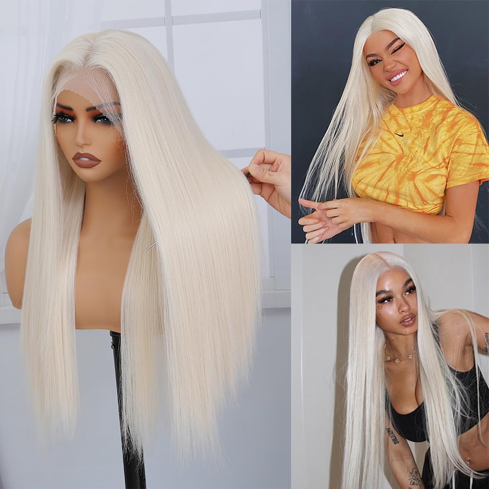 Veally platinum blonde lace front wig HD lace detail enabling versatile parting