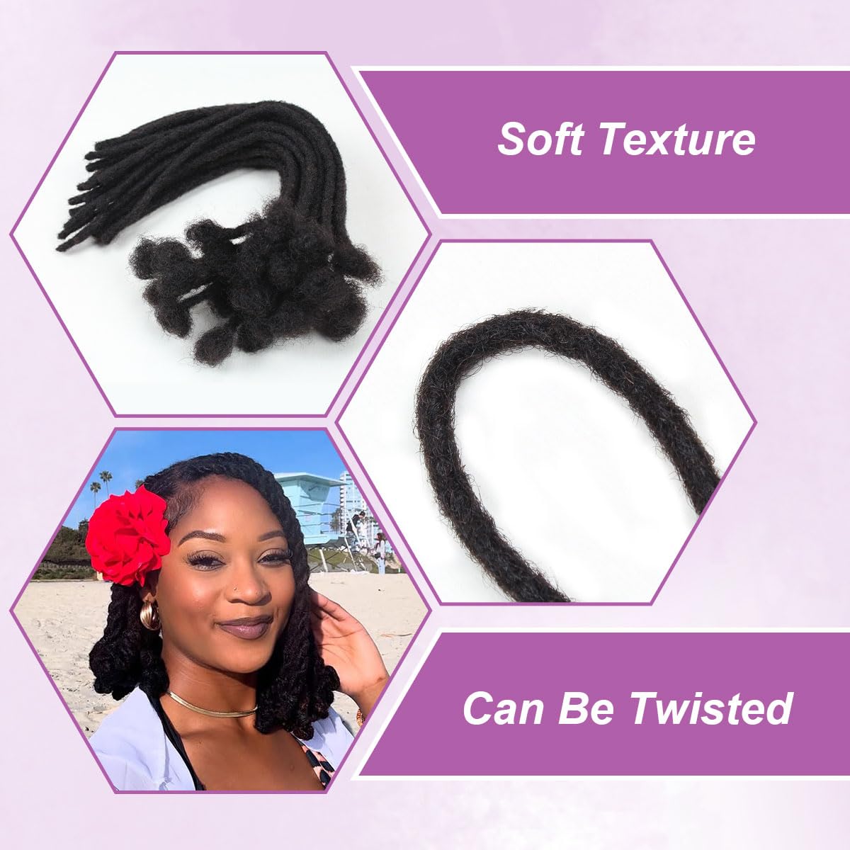 Vecago 10inch loc extensions full head application demonstrates lightweight, true-to-length styling.