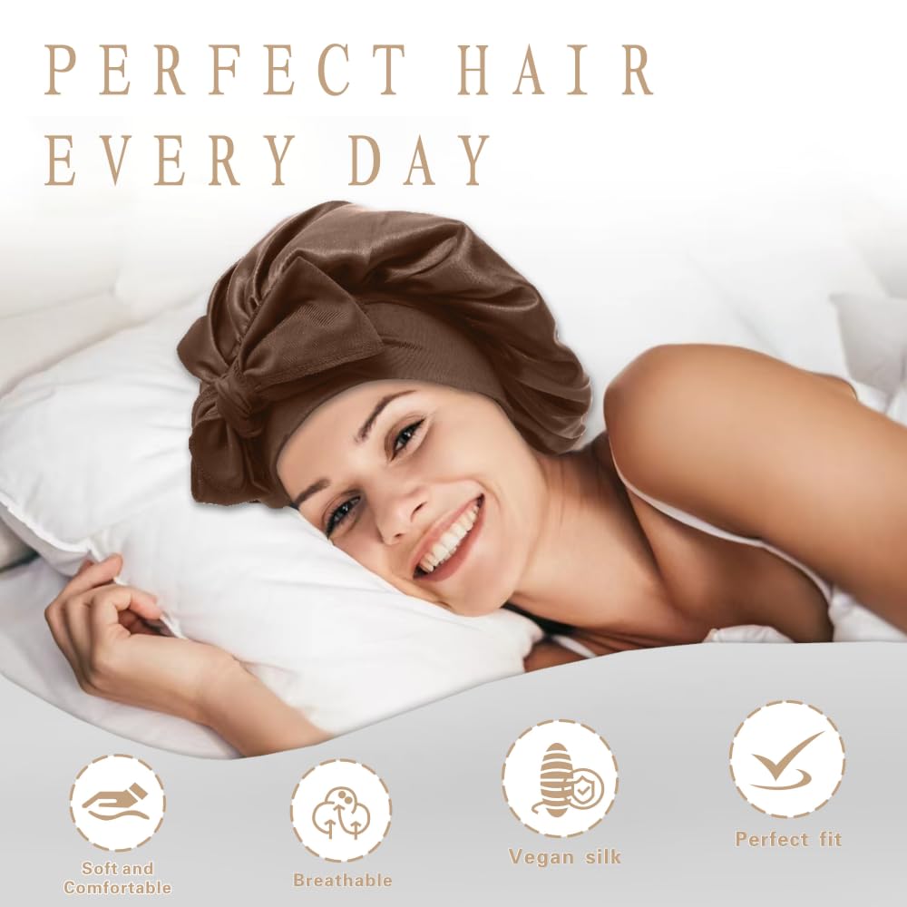 VECIIR adjustable tie-band bonnet offers secure, comfortable fit for all-night wear.