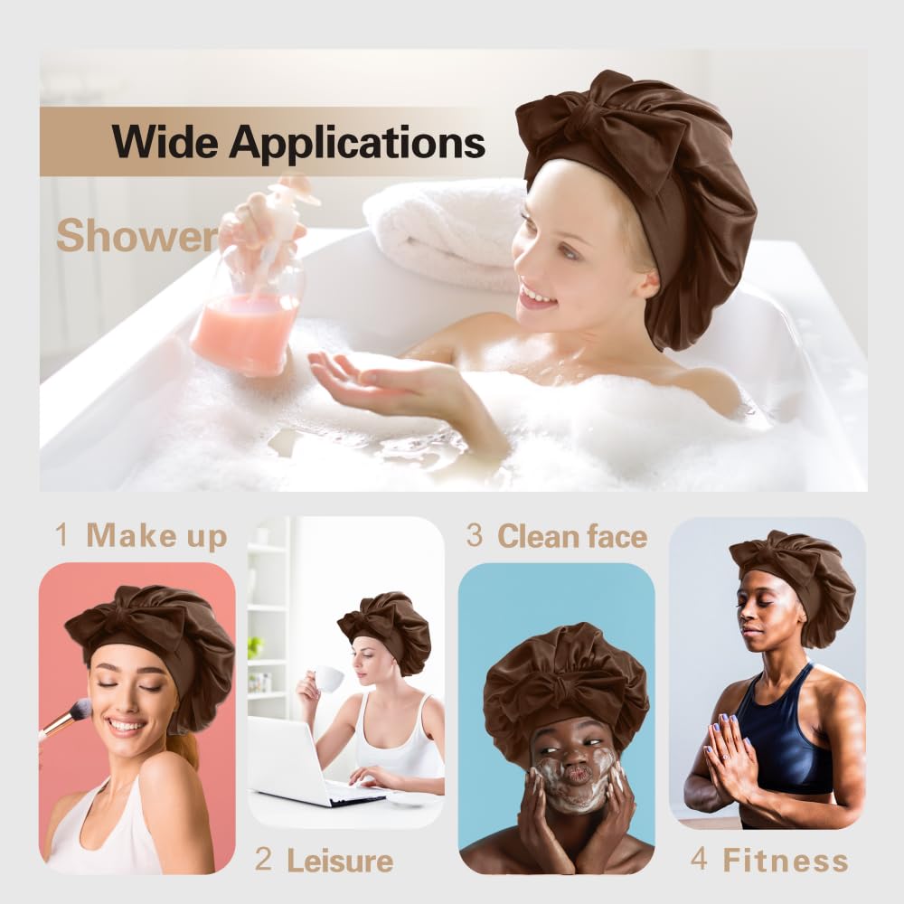 VECIIR hair protection satin bonnet minimizes frizz and tangles for curly or straight hair.