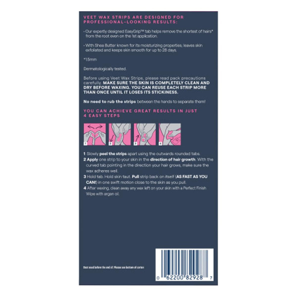 Veet Ready-to-Use Wax Strip Kit body skin smoothing demonstration.