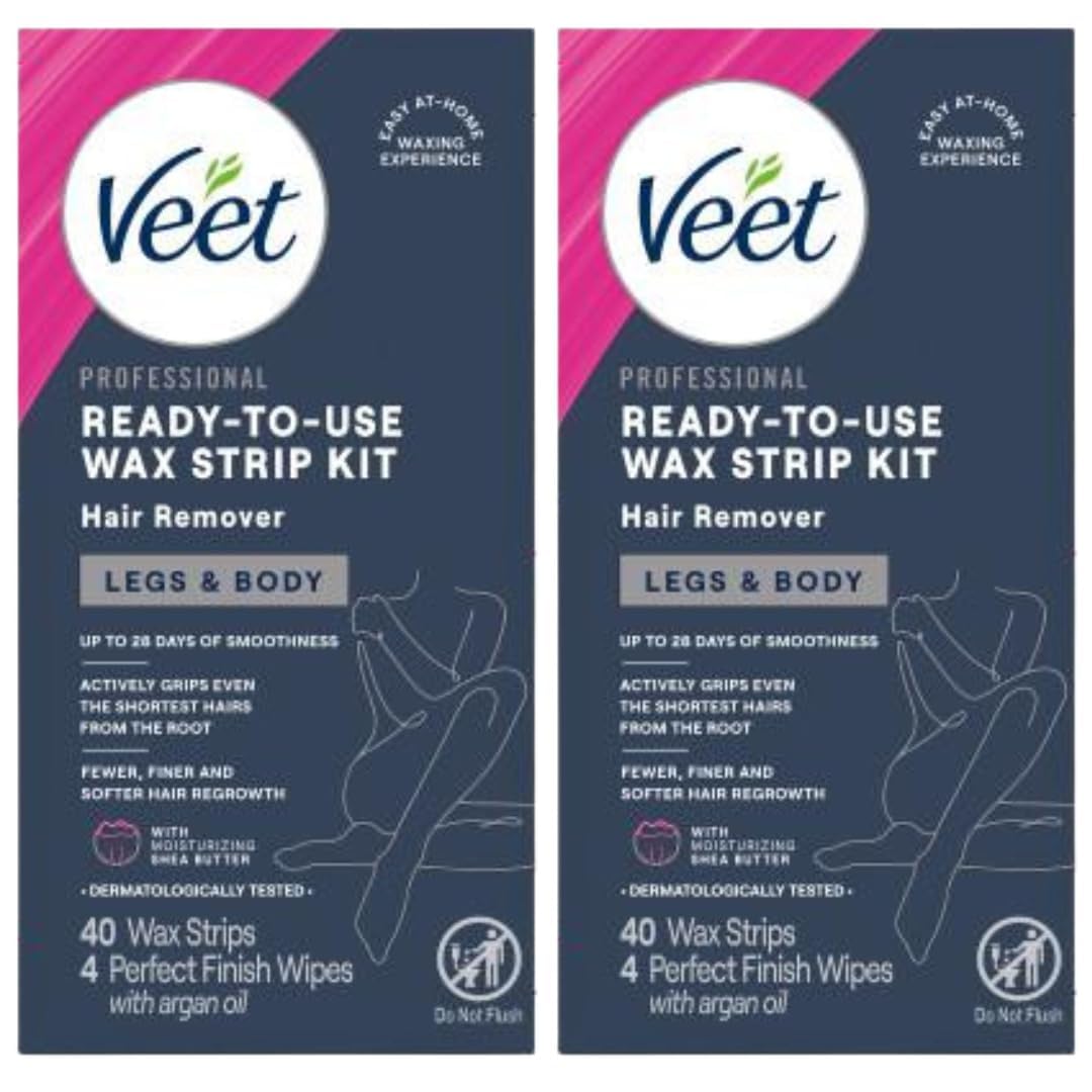 Veet ready-to-use wax strips on leg application for quick, close-to-root hair removal.